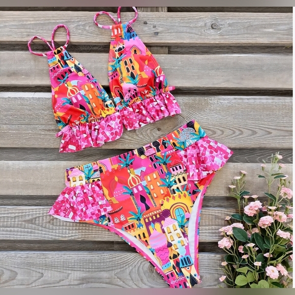 SPORLIKE High Waisted Ruffle Bikini #544 - Picture 8 of 10